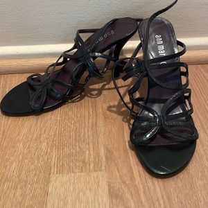 Ann Marino Black Leather Ankle Strap Sandals 7